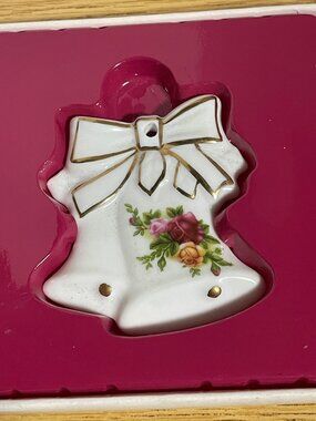 Royal Albert 1998 Floral Bell Christmas Ornament Gold Accents Royal Doulton